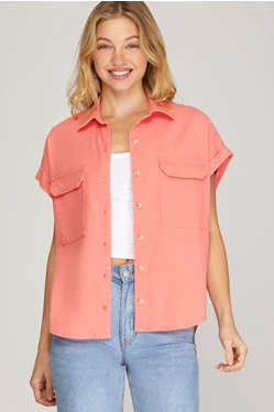 Eliana Drop Shoulder Flap sleeve Button Up Top - Be You Boutique