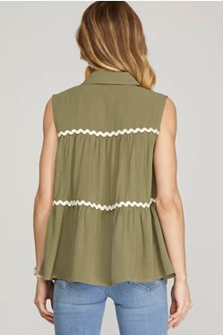 Mitchell Sleeveless Woven Tiered Button Down Top - Be You Boutique