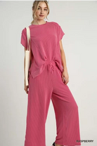 Raspberry Textured Short Sleeve Top and Straight Fit Pant Set - Be You Boutique